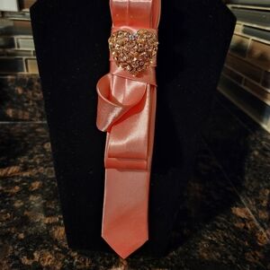 Elegant Pink Satin Brooch Necktie Necklace